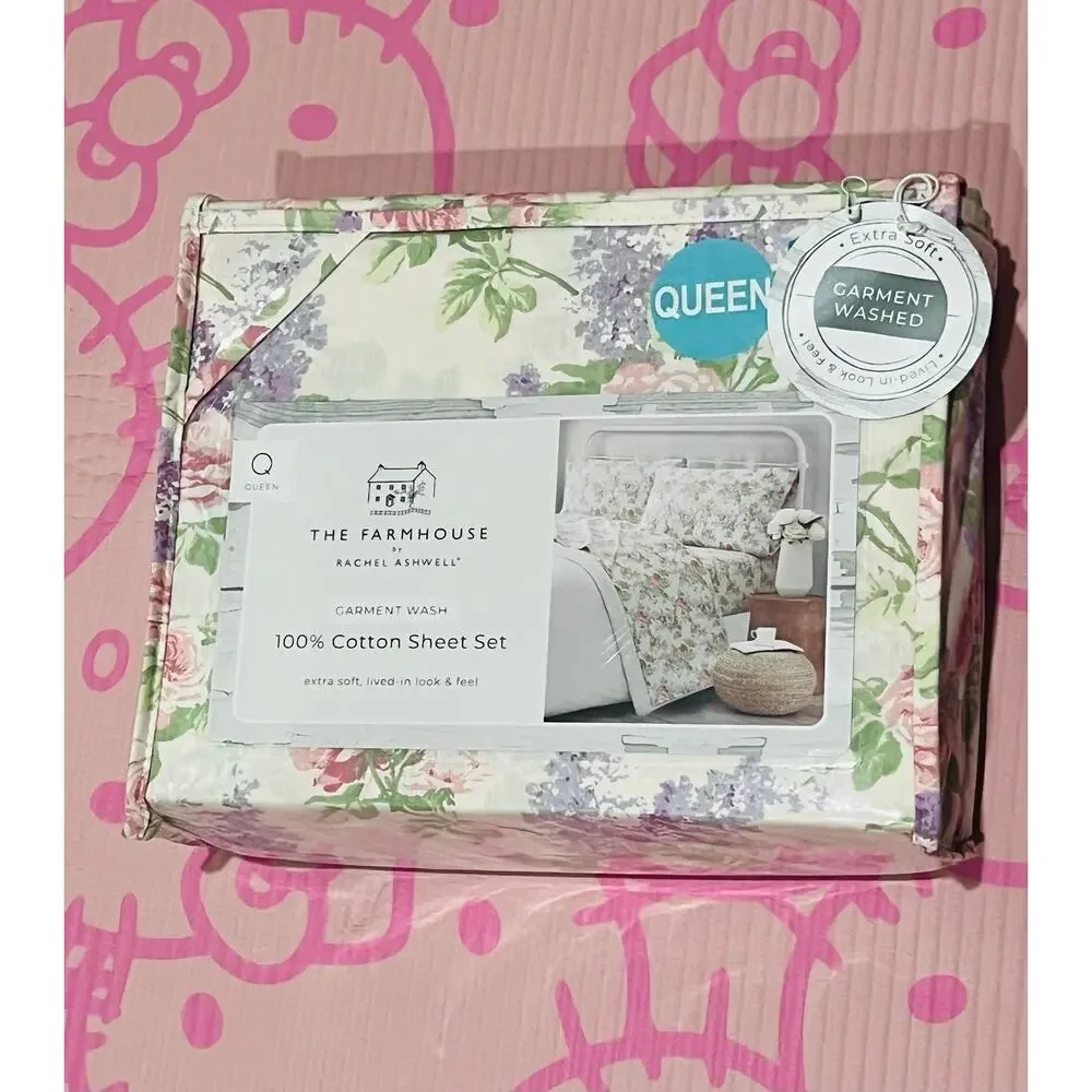 NWT❤️Rachel Ashwell The Farmhouse Shabby Chic Cotton Queen Sheet Set